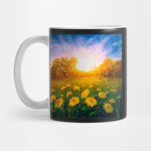 Dandelion field at sunset Mug